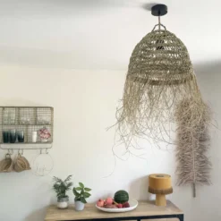 Abat-jour en paille ajouré module fibre naturelle t. M