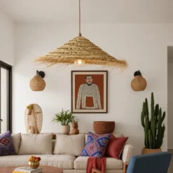 Abat jour pour lampe parasol l fibre naturelle tressée