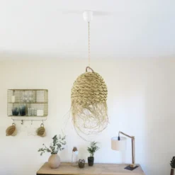 Abat-jour pour luminaire bohème marocain rond en paille