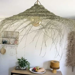 Abat-jour pour suspension naturelle ajourée m forme parasol fibre alfa