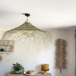Abat-jour pour suspension naturelle ajourée m forme parasol fibre alfa