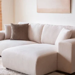 Aberdeen canapé d'angle modulable 3 places en velours côtelé beige