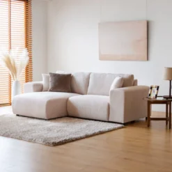 Aberdeen canapé d'angle modulable 3 places en velours côtelé beige