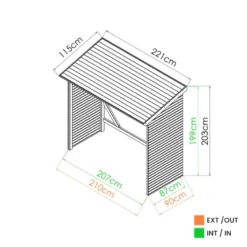 Abri buches bois 221x114,5x203cm