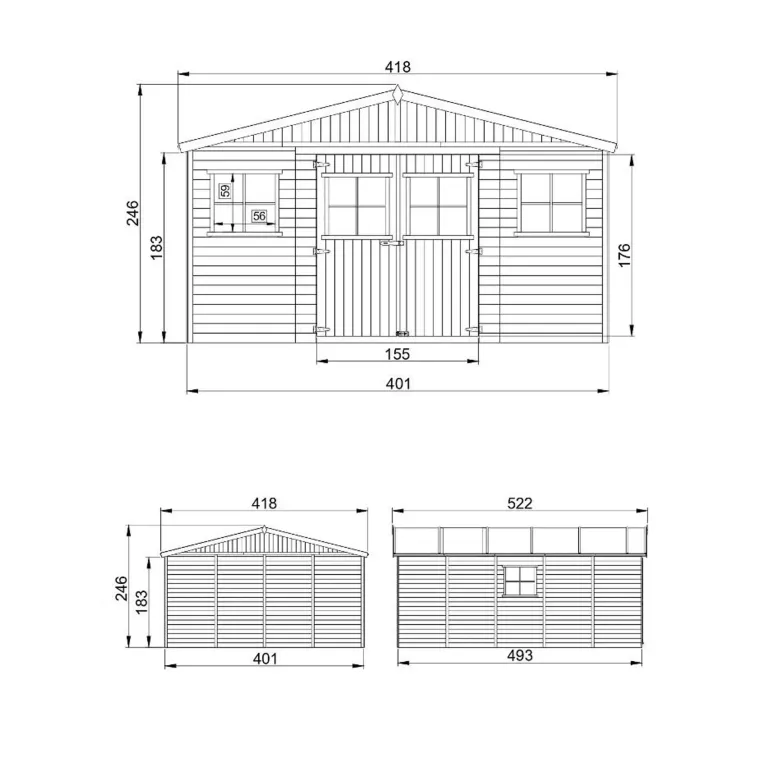 Abri de jardin en bois avec les planchers imprégné -h246x418x522 cm-20 m²