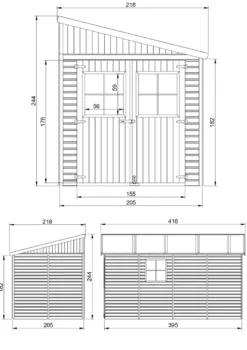 Abri de jardin en bois avec paroi latérale plus les planchers imprégné 8 m2