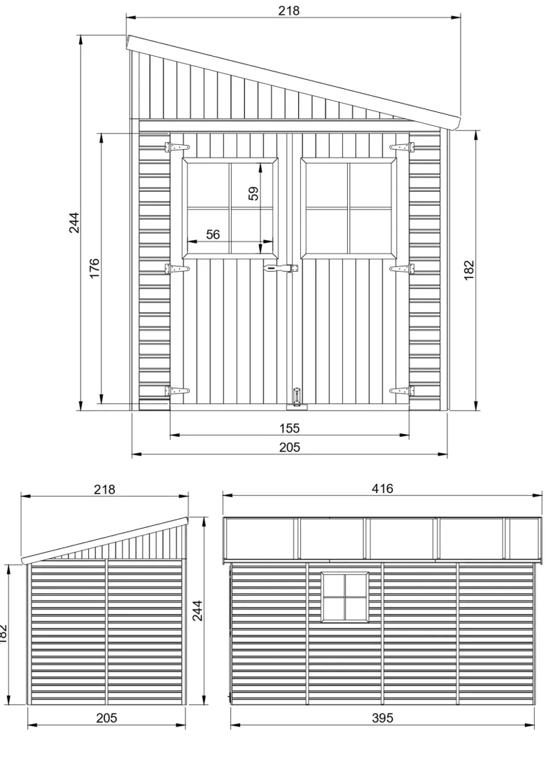 Abri de jardin en bois avec paroi latérale plus les planchers imprégné 8 m2