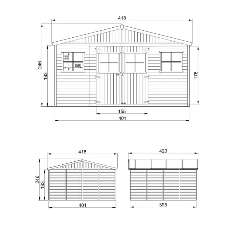 Abri de jardin en bois avec plancher imprégné - h246 x 418 x 420 cm- 16 m²