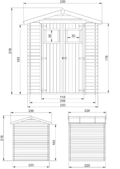 Abri de jardin en bois avec sol traité - l236xl226xh218 cm - 4,33 m2