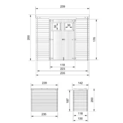 Abri de jardin en bois avec sol traité - l239xl142xh200cm-2.63 m2