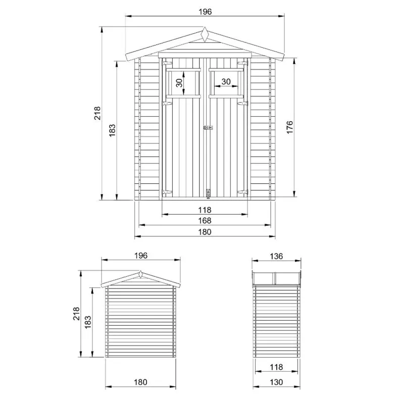 Abri de jardin en bois avec sol traité - l196xl136xh218 cm- 1.98