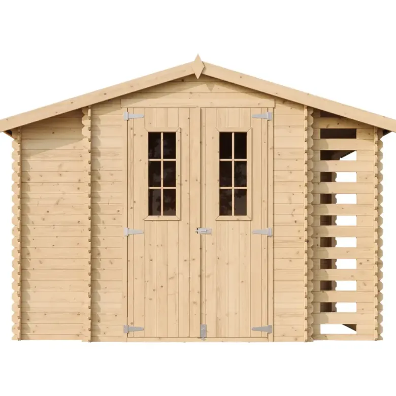 Abri de jardin en bois et range bûches avec sol traité 3,53 + 0,97+0,97m2