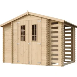 Abri de jardin en bois et range bûches extérieur - 3,53 + 0,97+0,97 m2