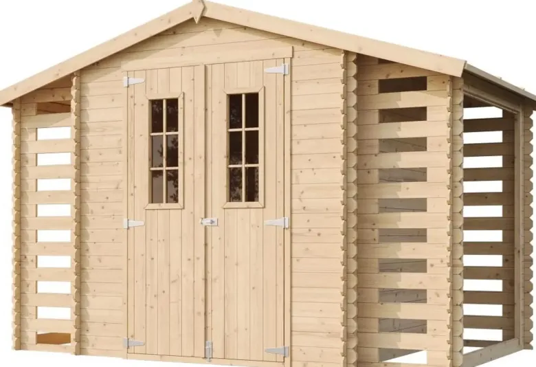 Abri de jardin en bois et range bûches extérieur - 3,53 + 0,97+0,97 m2