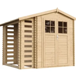 Abri de jardin en bois et range bûches extérieur - 3,53 + 0,97 m2