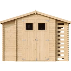 Abri de jardin en bois et range bûches avec sol traité 3,53 + 0,97+0,97m2