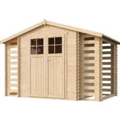 Abri de jardin en bois et range bûches extérieur - 3,53 + 0,97+0,97 m2
