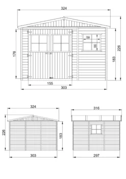 Abri de jardin en bois - h226x316x324 cm-9 m²