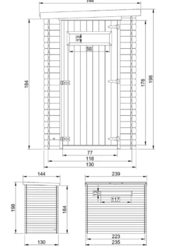 Abri de jardin en bois - l239xl144xh198 cm-2.63 m2
