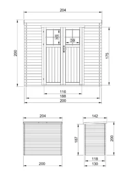 Abri de jardin en bois l204xl142xh200cm-2.22m2