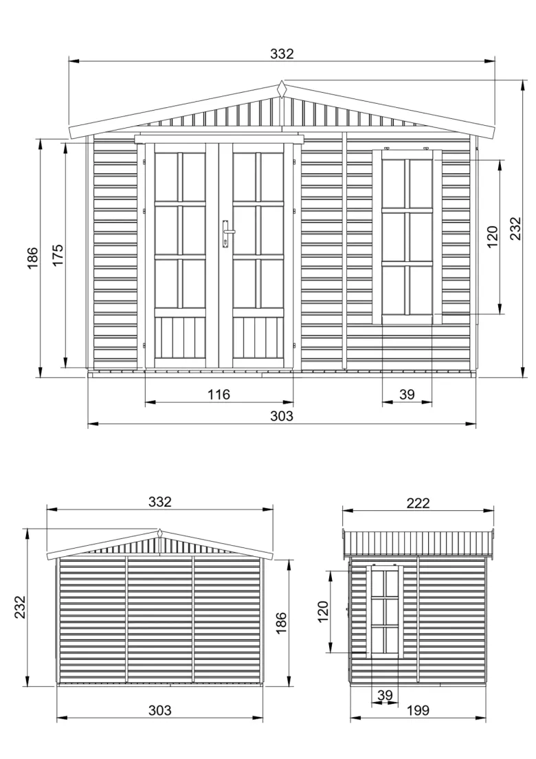 Abri de jardin en bois 6 m2 - avec des bardeaux bitumineux - gris