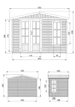 Abri de jardin en bois 6 m2 - l332xp222xh232cm
