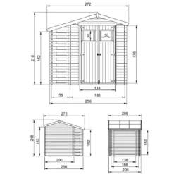 Abri de jardin en bois range bûches extérieur l206xl272xh218cm-3,53+0,97m2