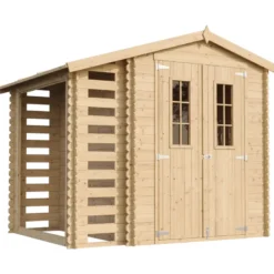 Abri de jardin en bois range bûches extérieurl206xl272xh218cm-3,53+0,97m2