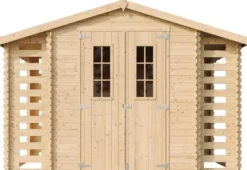 Abri de jardin en bois range bûches extérieur avec sol traité 3,53+2x0,97m2