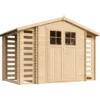 Abri de jardin en bois range bûches extérieur avec sol traité 3,53+2x0,97m2