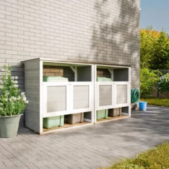 Abri de jardin pour poubelles, cache poubelle extérieur 2x240l beige
