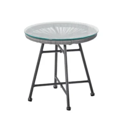Acapulco salon de jardin 2 fauteuils ronds et table basse gris