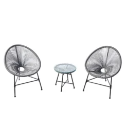 Acapulco salon de jardin 2 fauteuils ronds et table basse gris