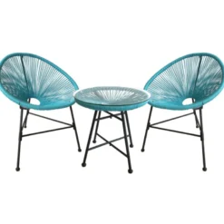 Acapulco salon de jardin 2 fauteuils ronds et table basse bleu