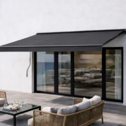 Adro store banne manuel 395 x 3 m en aluminium avec toile gris