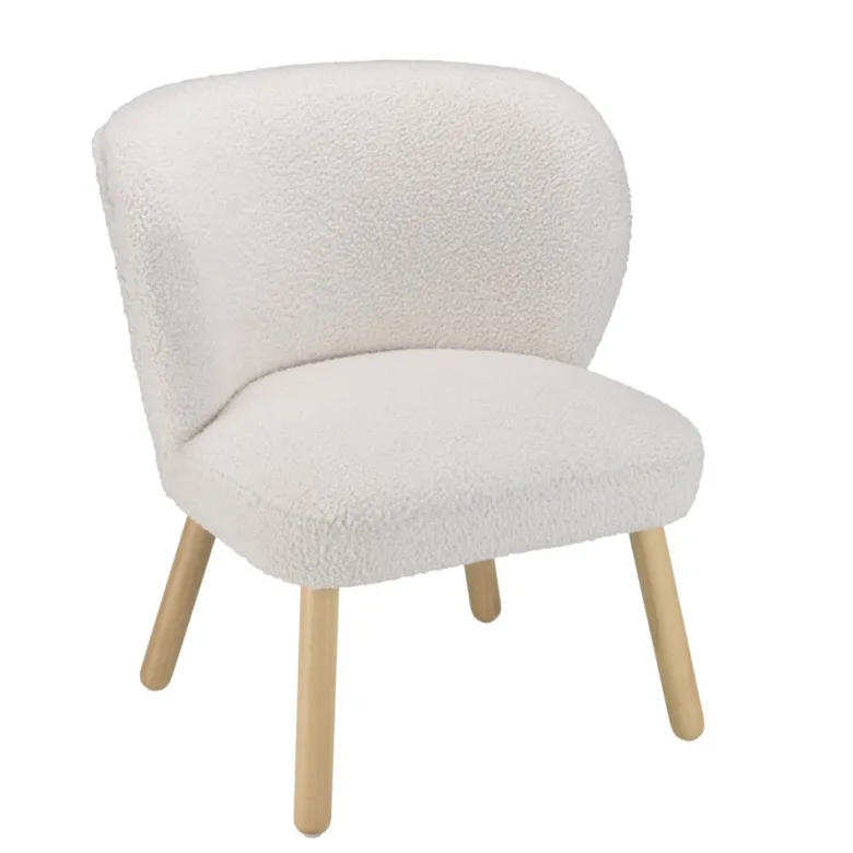 Agathe - fauteuil pieds en bois et en tissu bouclette blanc
