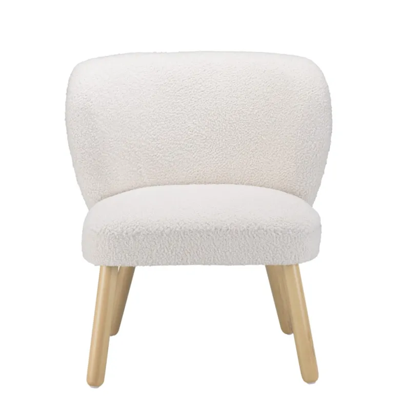 Agathe - fauteuil pieds en bois et en tissu bouclette blanc