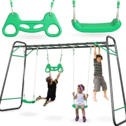 Aire de jeux jardin xxl hypermotion - portique acier 2 sièges, échelle & trapèze