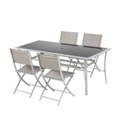 Alassio ensemble de jardin table 150 cm + lot de 4 chaises pliantes