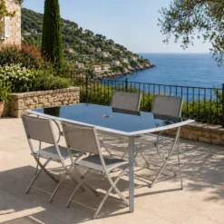 Alassio ensemble de jardin table 150 cm + lot de 4 chaises pliantes