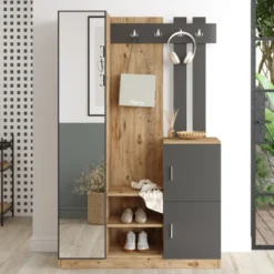 Anka meuble d'entrée design bois et gris miroir