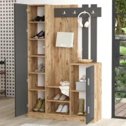 Anka meuble d'entrée design bois et gris miroir