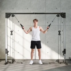 Appareil de musculation double poulie vis à vis crossover acier gris noir