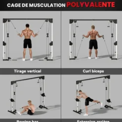 Appareil de musculation double poulie vis à vis crossover acier gris noir