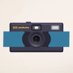 Appareil photo peeksme bleu + 1 paire de clips rose + 1 lanière bleue