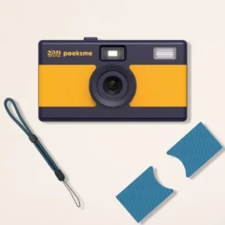 Appareil photo peeksme jaune + 1 paire de clips bleu + 1 lanière bleue