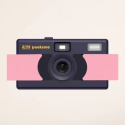Appareil photo peeksme rose + 1 paire de clips jaune + 1 lanière bleue