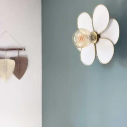 Applique murale flora coton blanc et métal doré d32cm
