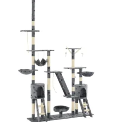 Arbre à chat griffoir grattoir niche jouet 147 x 35 x 230 cm gris