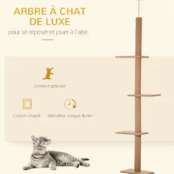 Arbre à chat poteau à griffer hauteur réglable 4 niveaux marron